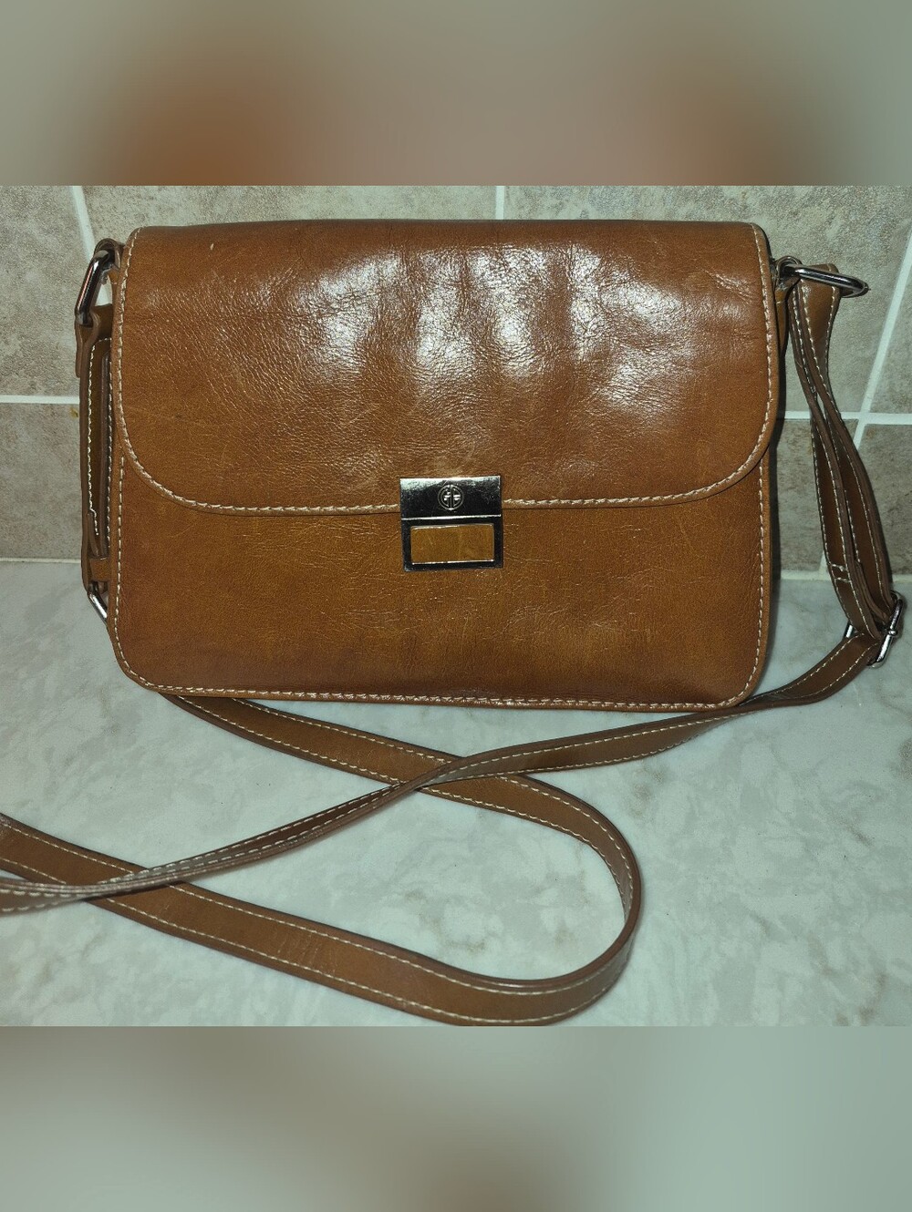 Giani Bernini Womens Crossbody Leather Brown Purse Soft Shiny Adjustable Strap